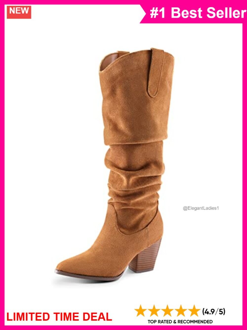 Knee High Slouchy Pointed Toe Chunky Block Heel Western Boots Faux Suede